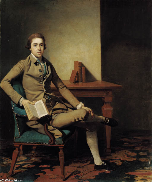 Portrait Of Mr. Seward, Full-length, Seated In An Armchair Beside A Table, Holding An Open Book In His Right Hand — John Hamilton Mortimer