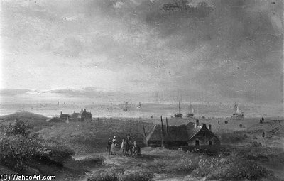 A Coastal View Of Scheveningen, With Figures Conversing On A Dune Top — Johannes Franciscus Hoppenbrouwers