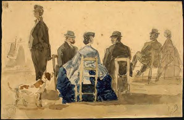Ladies And Gentlemen Seated On The Beach With A Dog — Eugène Louis Boudin