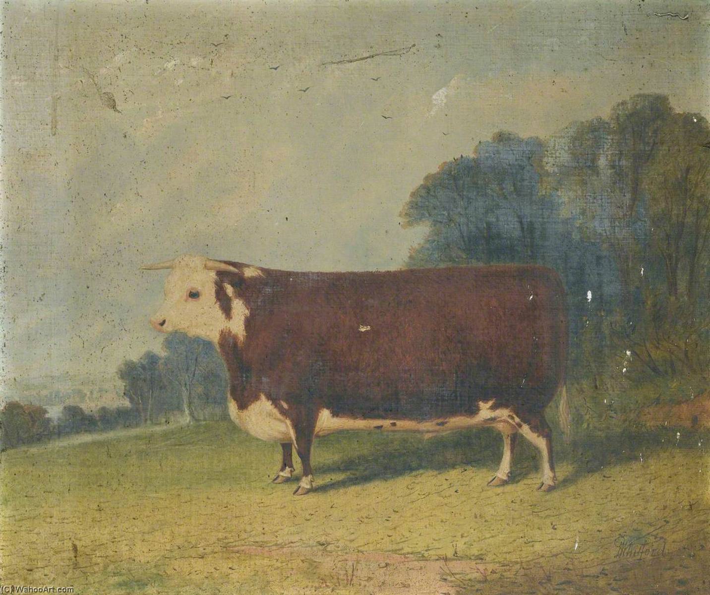 A Prize Cow In A Wooded River Landscape — Richard Whitford