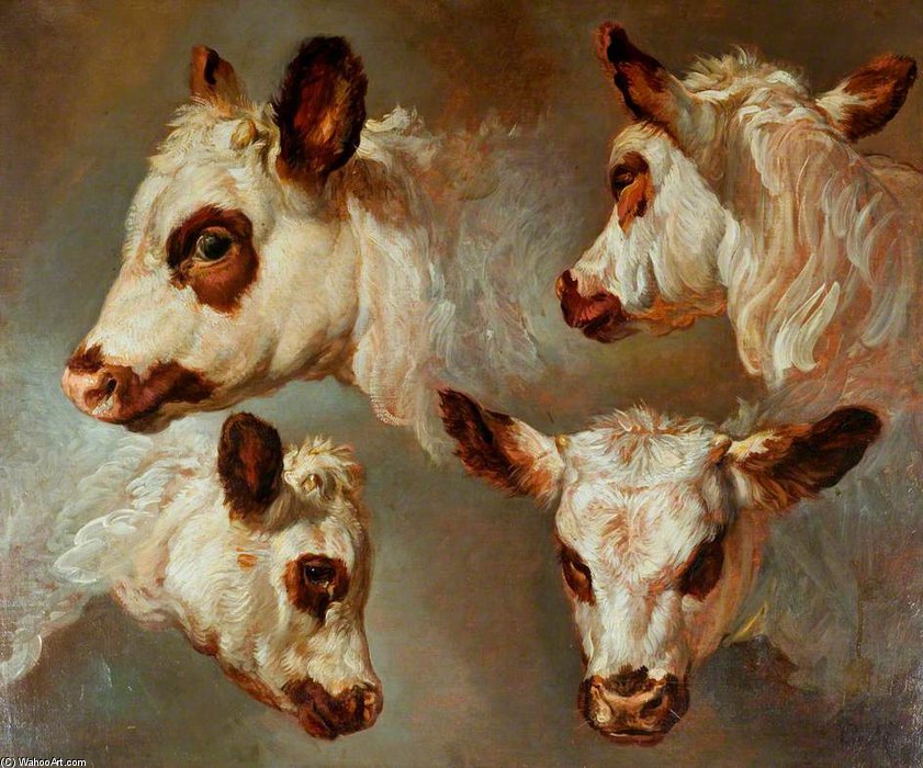 Four Studies Of Heads Of Cattle — George Morland