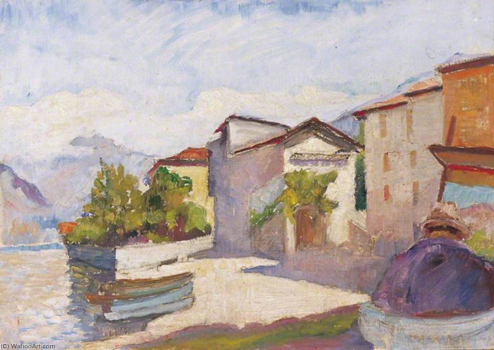 A Village Near Lugano, With The Artist At His Easel — Winston Spencer Churchill