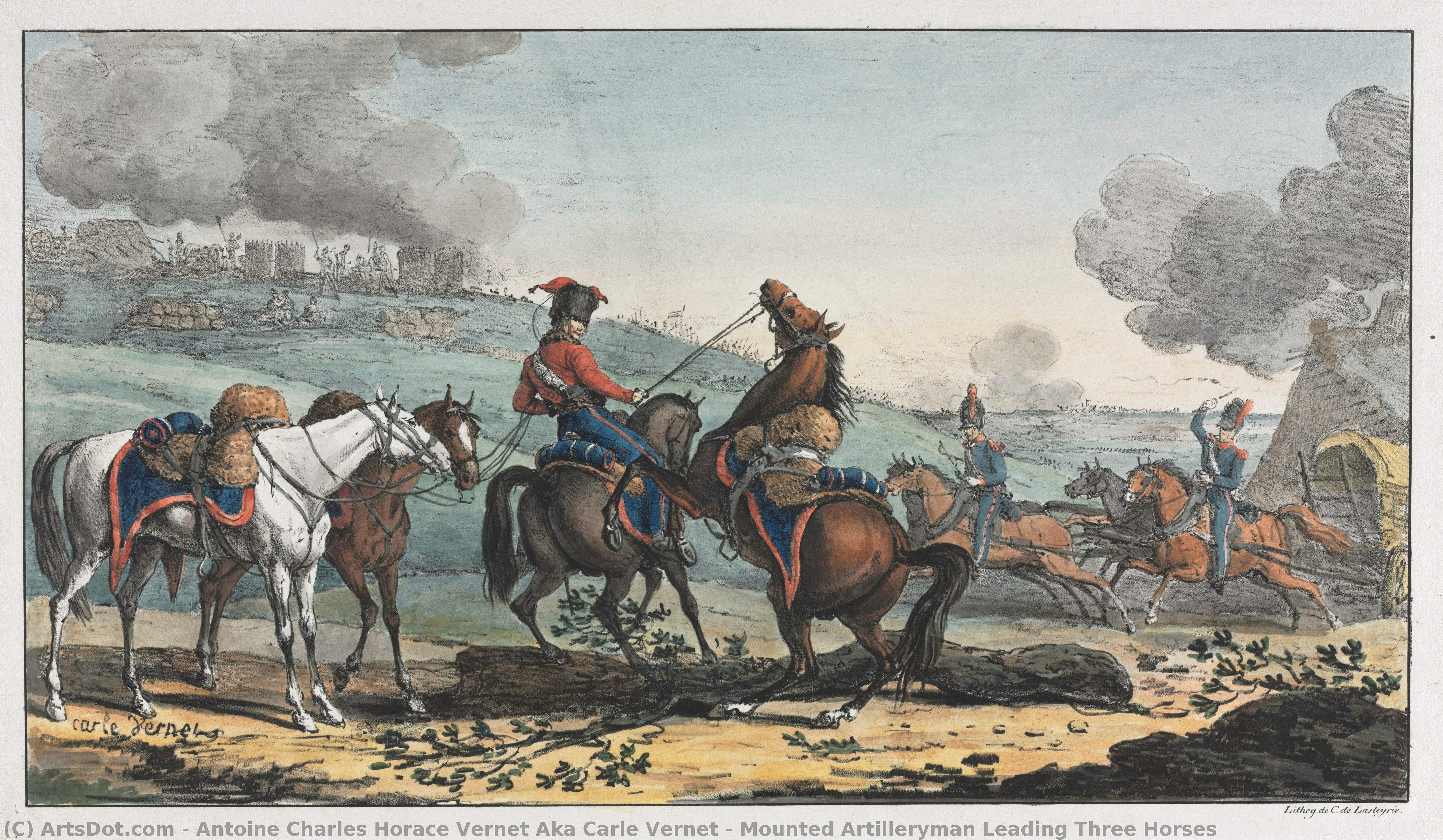 Mounted Artilleryman Leading Three Horses — Antoine Charles Horace Vernet Aka Carle Vernet