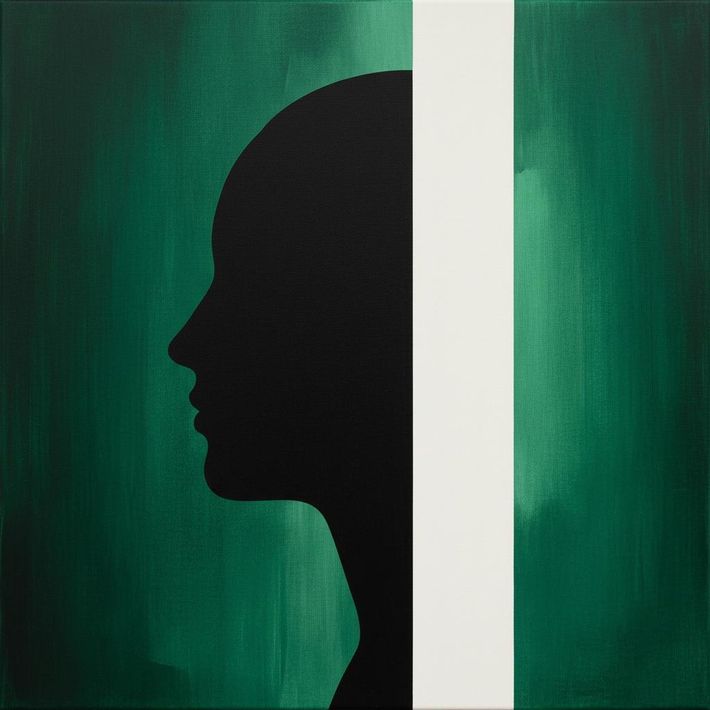 Ephemeral Profile Against The Luminous Divide Of Emerald Tides — Laurent Fabre