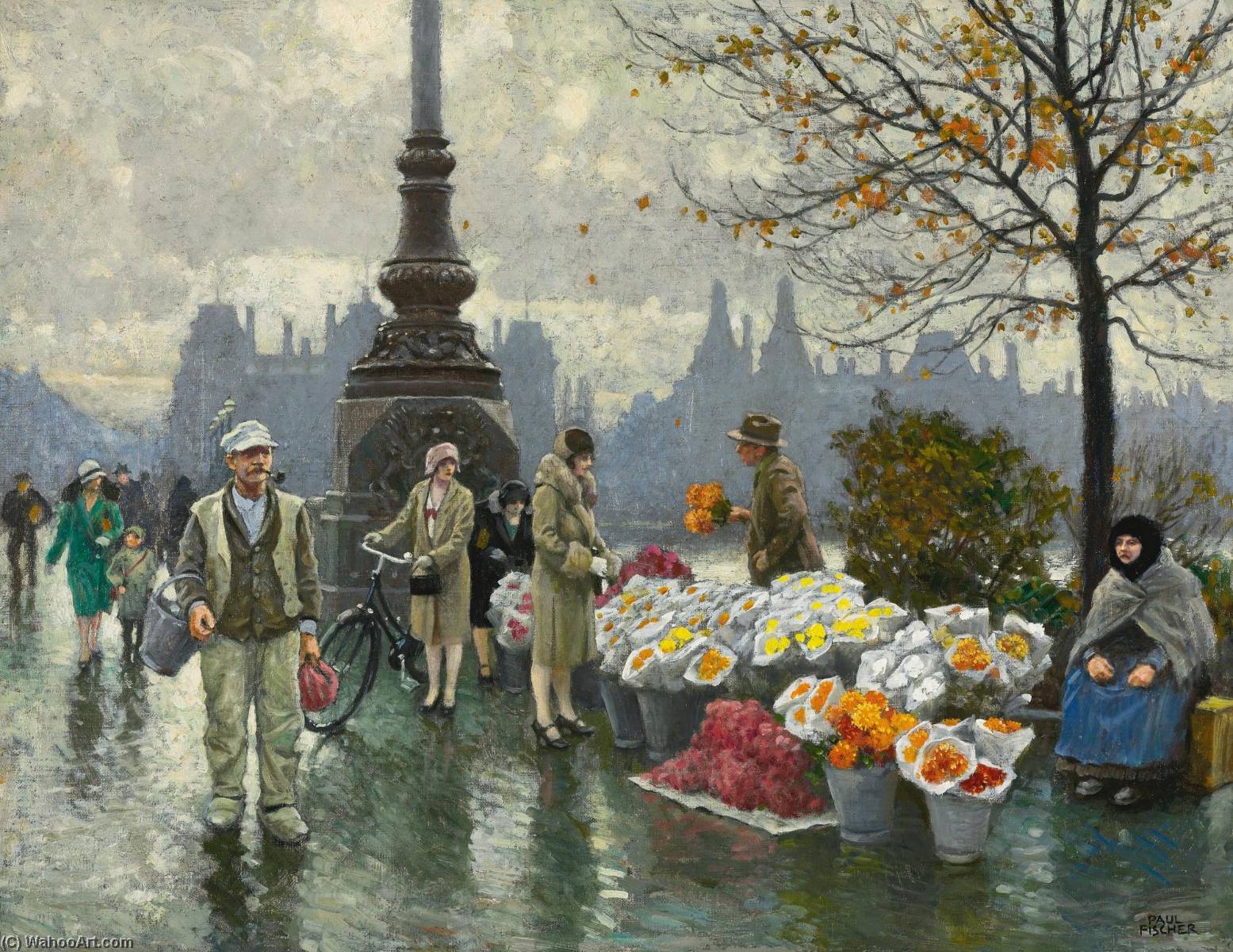 Flowersellers At Dr. Louises Bro (queen Louise's Bridge) In Copenhagen — Paul Gustave Fischer