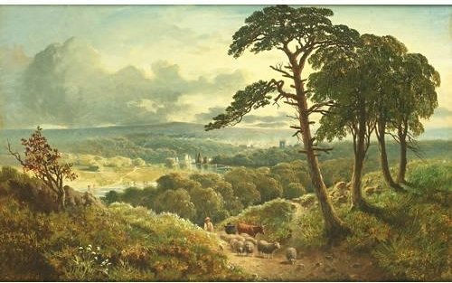 Driving Cattle And Sheep On A Woodland Path — Edward H. Niemann