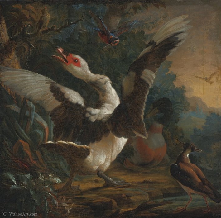 A Goose, A Kingsfisher, And Other Birds In A Landscape — Abraham Bisschop