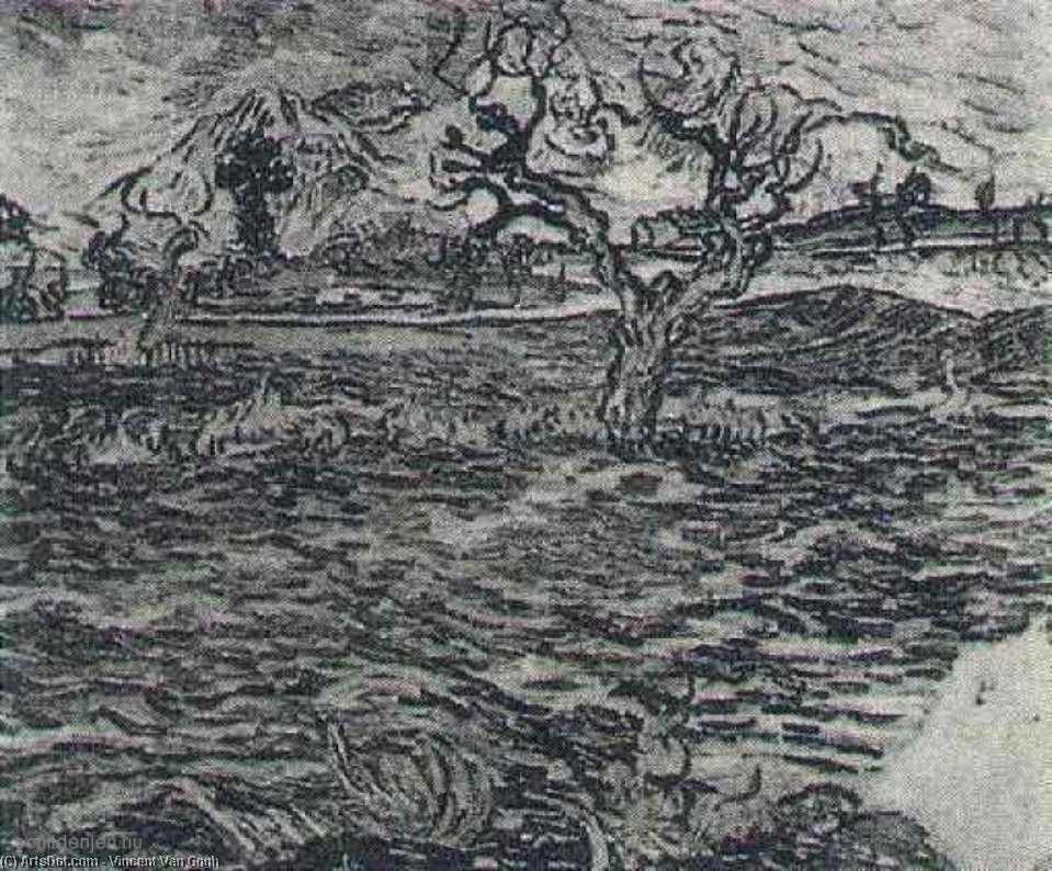 Landscape With Olive Tree And Mountains In The Background — Vincent Willem Van Gogh