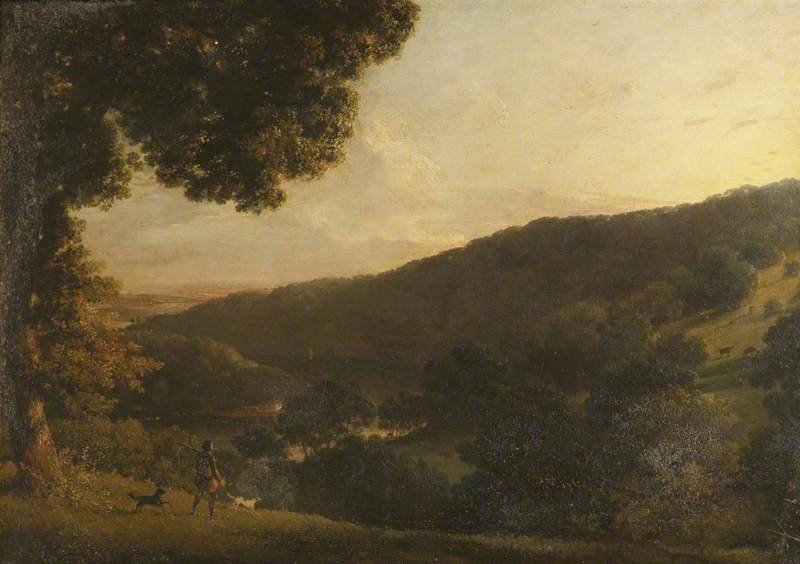 A View On The River Dart, Devon, With A Man With A Gun — Edmund Ward Gill