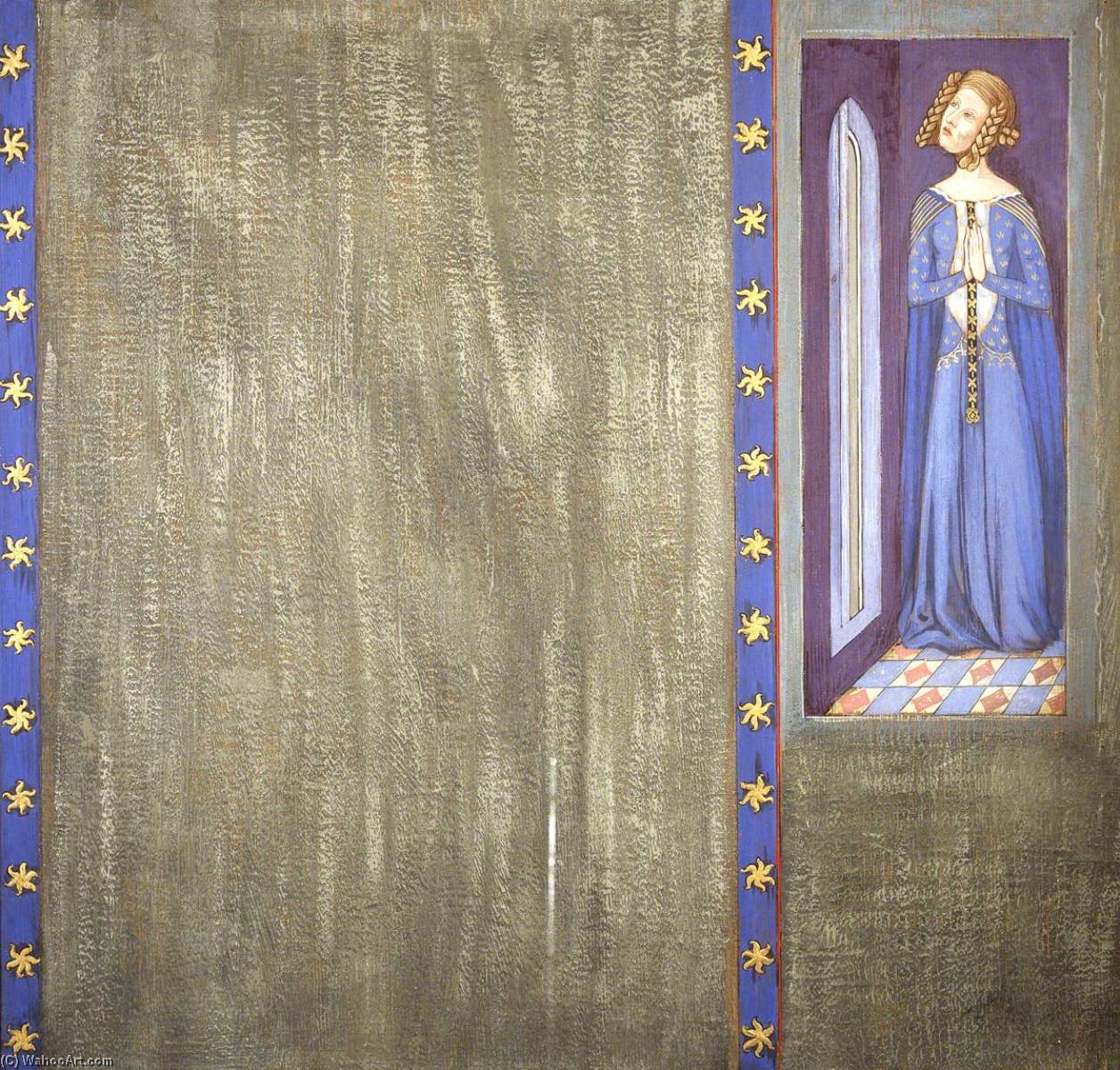 Reconstruction Of Medieval Mural Painting, Possibly Queen Philippa Or Daughter — Ernest William Tristram