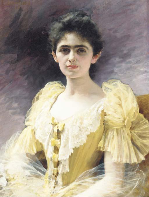 An Elegant Lady In A Yellow Dress — Édouard Debat-ponsan