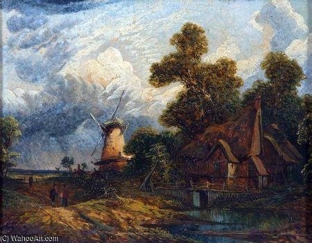East Anglian Landscape With Figures, Cottage And Windwill — Paul Jones