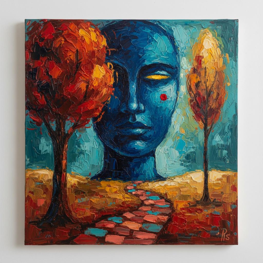 The Azure Sentinel Amidst Crimson Foliage And The Silent Path Of Solitude — Christian Noiret