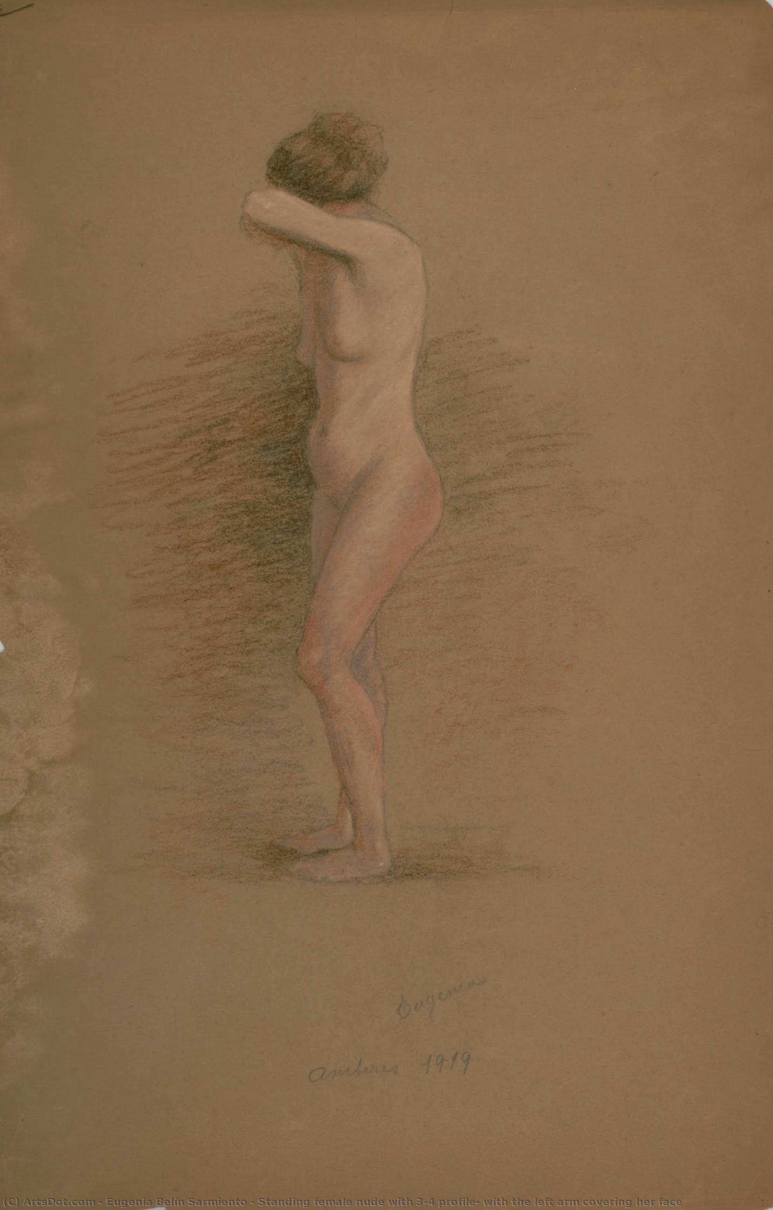 Standing Female Nude With 3/4 Profile, With The Left Arm Covering Her Face — Eugenia Belín Sarmiento