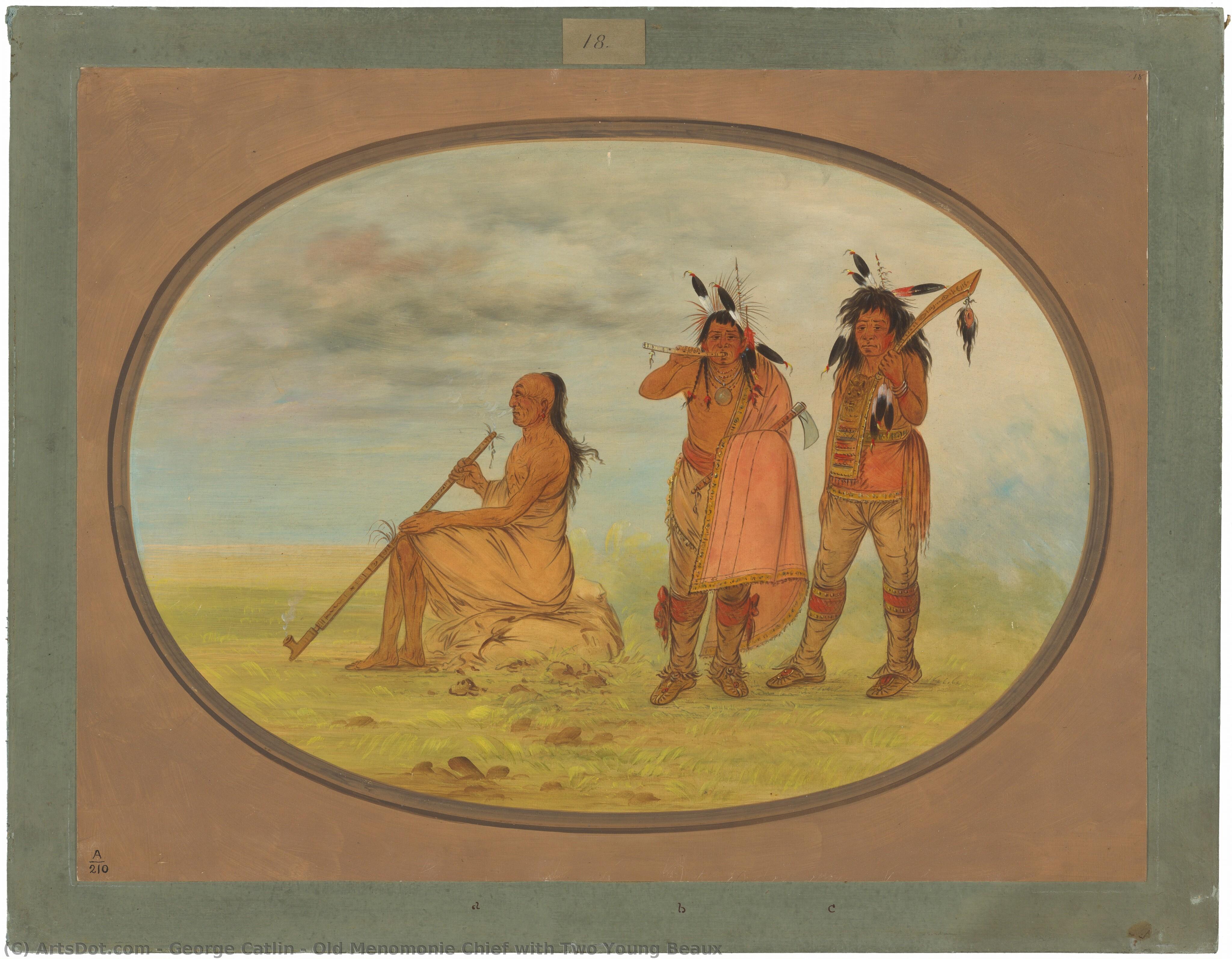 Old Menomonie Chief With Two Young Beaux — George Catlin