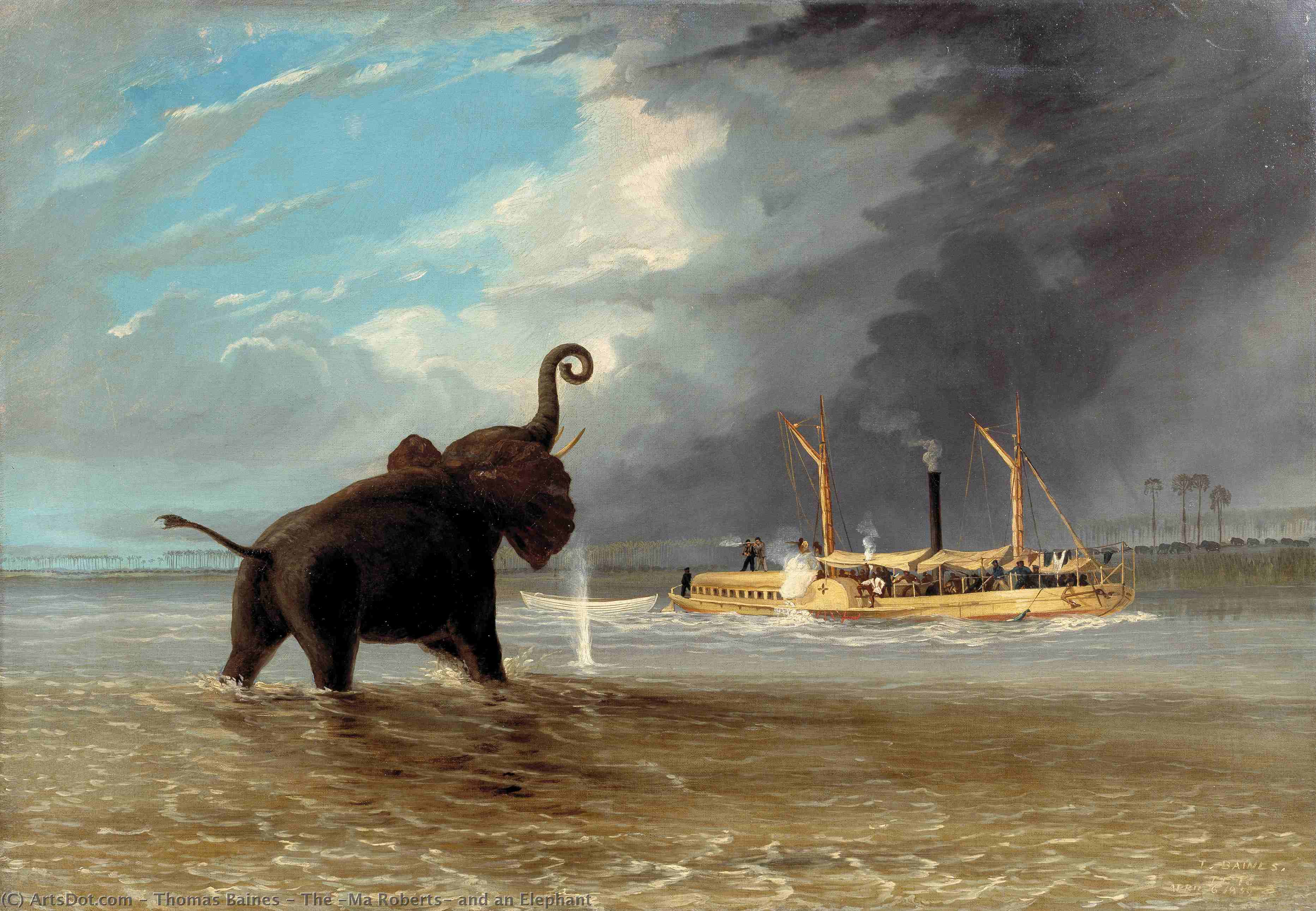 The Ma Roberts And Elephant In The Shallows Shire River Lower Zambezi — Thomas Baines