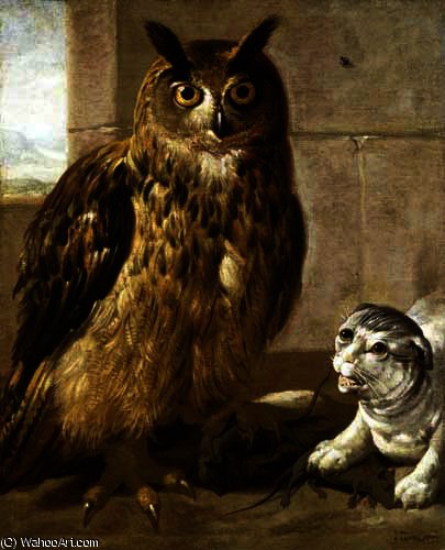 Eagle Owl And Cat With Dead Rats — Johann Heinrich Roos