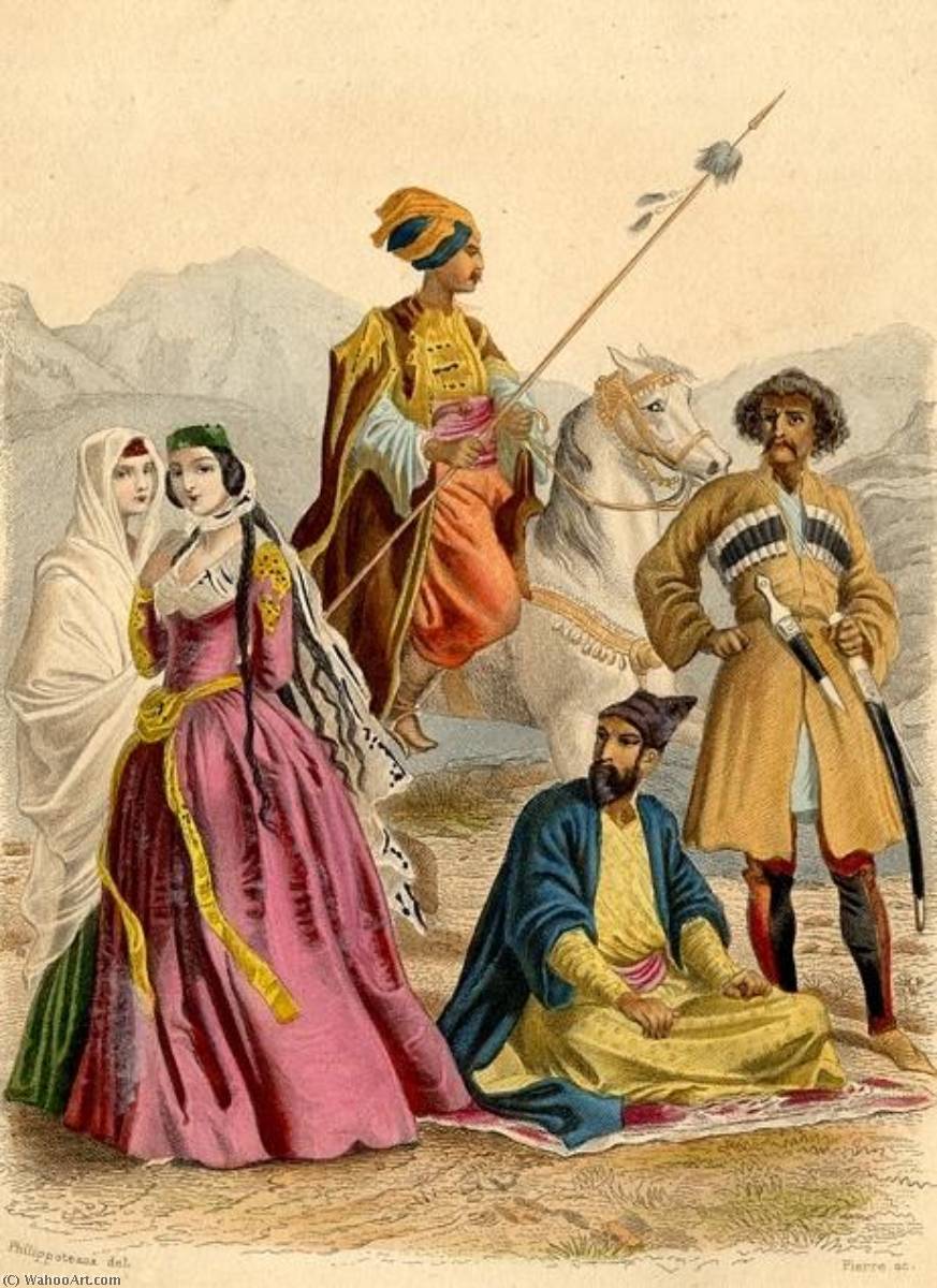 Français Femmes De Tiflis Cavalier Kurde Persan Circassien Kurdî Koma Mirovan Pîrekên Tiblîsî, Siwariyê Kurd, Farsê Rûniştî Û Çerkezekî Li Ser Piyan, 1864 — Félix Henri Emmanuel Philippoteaux