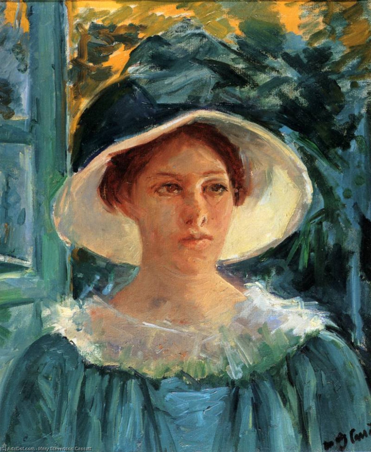 Young Woman In Green Outdoors In The Sun — Mary Stevenson Cassatt