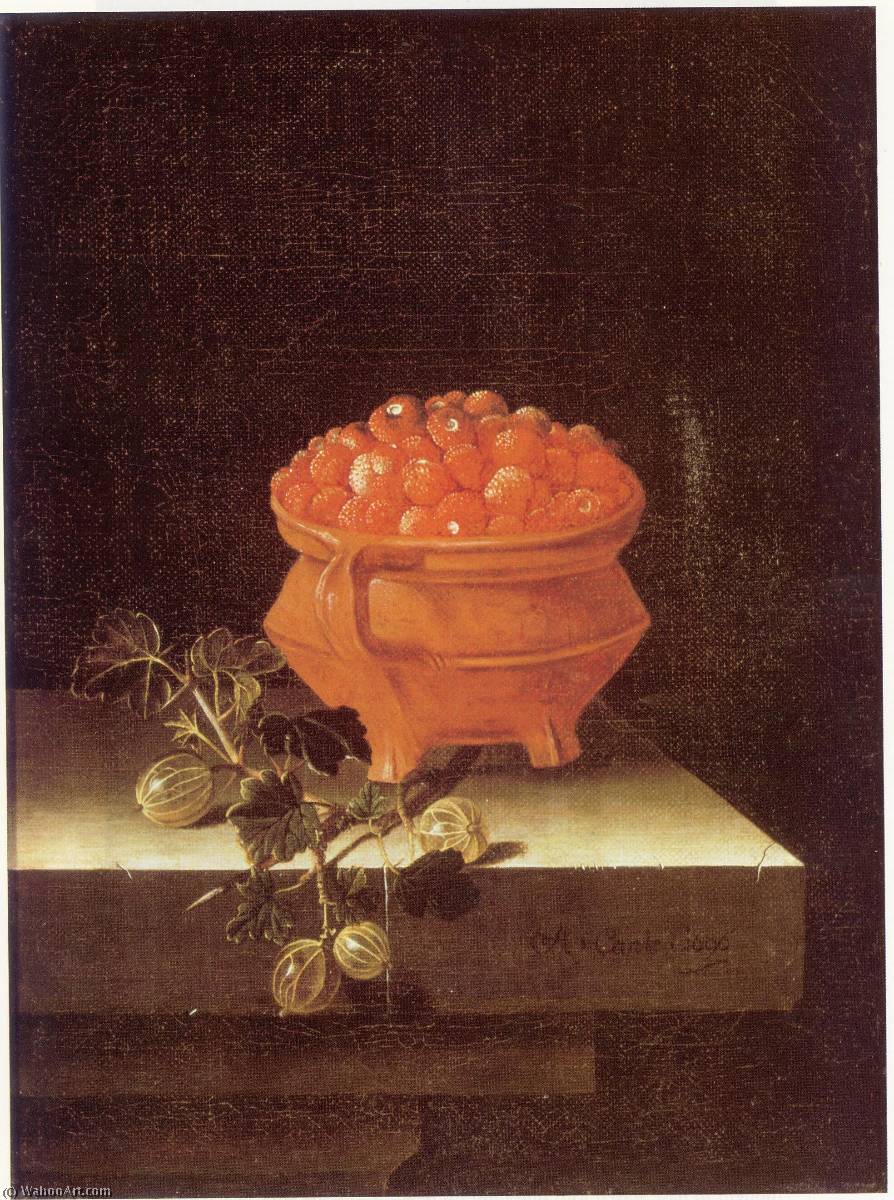 English Still Life With A Bowl Of Strawberries And A Spray Of Gooseberries — After Adriaen Coorte