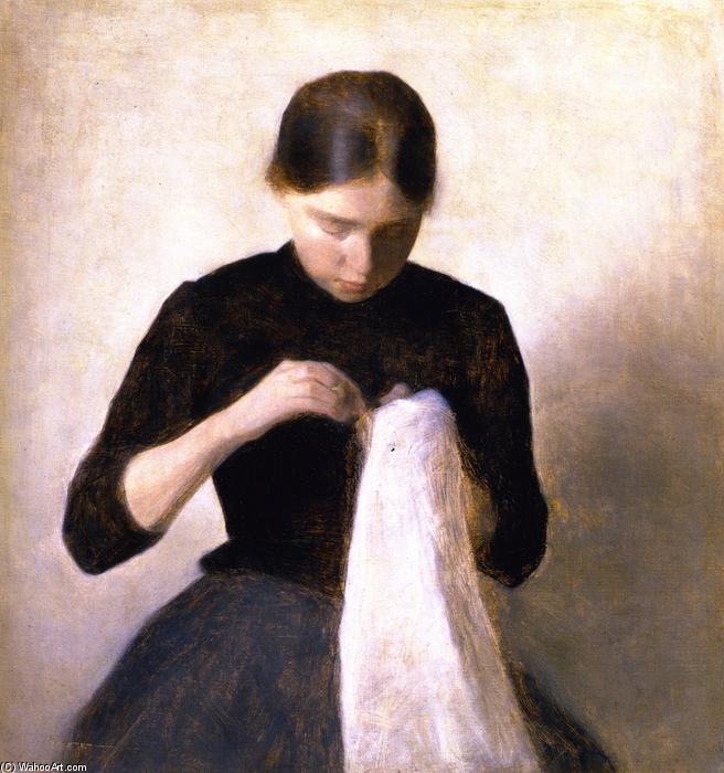 Young Girl Sewing. Anna Hammershoi, The Artist's Sister — Vilhelm (hammershøi)hammershoi
