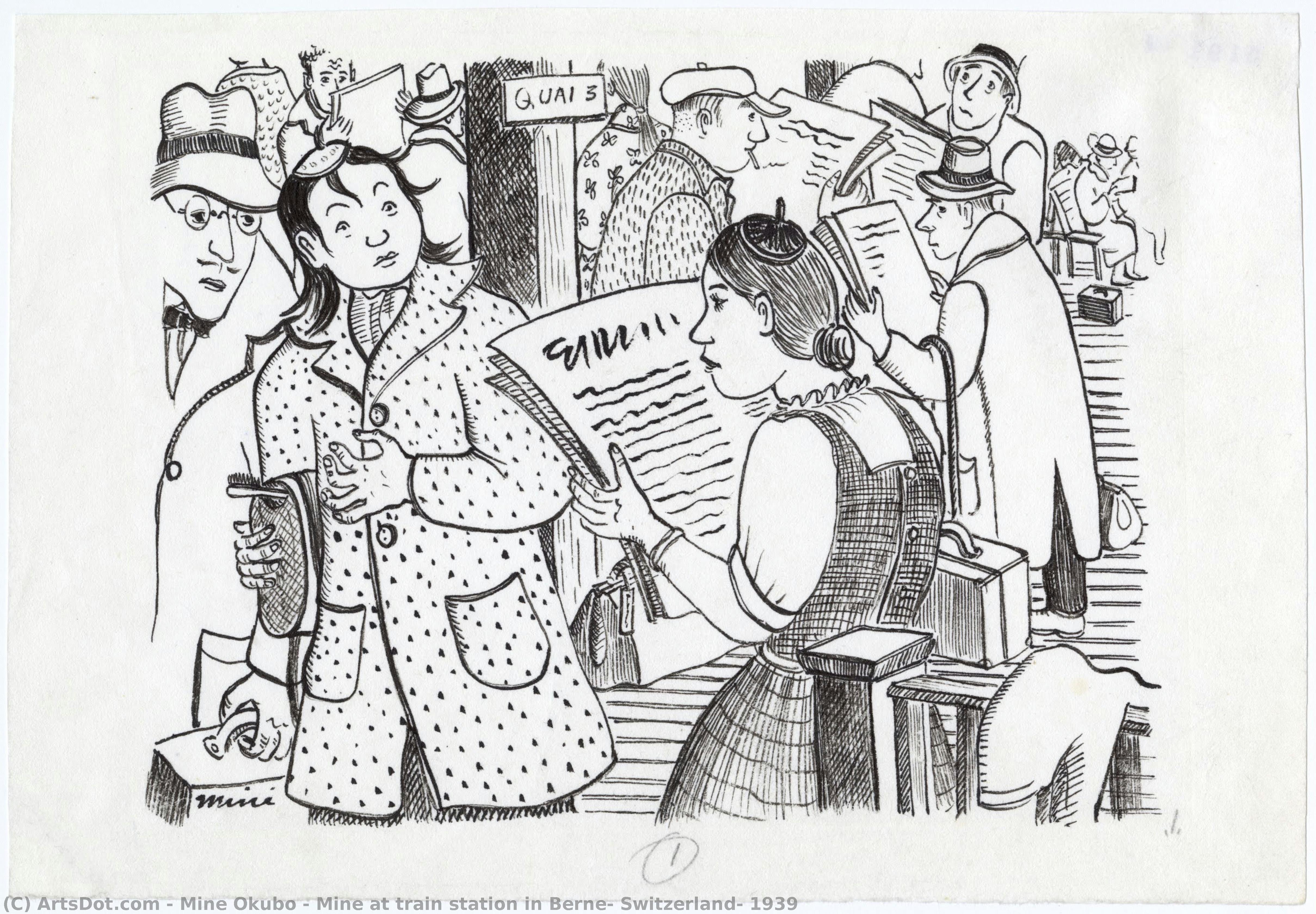 Mine At Train Station In Berne, Switzerland, 1939 — Miné Okubo