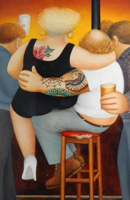 Two On A Stool — Beryl Cook