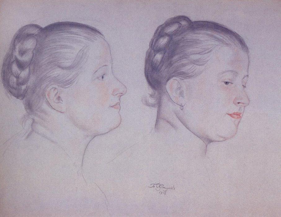 Two Portraits Of Annushka — Boris Mikhailovich Kustodiev