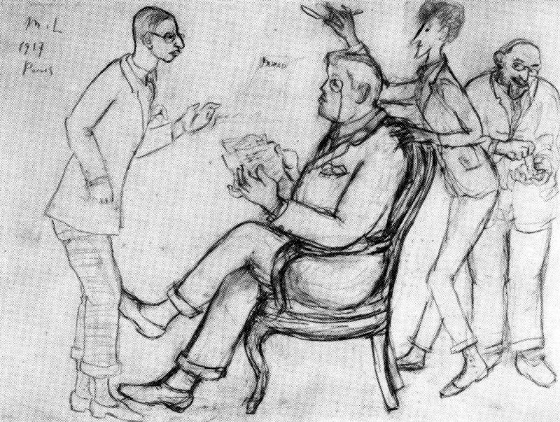 Stravinsky, Diaghilev, Cocteau And Eric Satie In París — Mikhail Fiodorovich Larionov