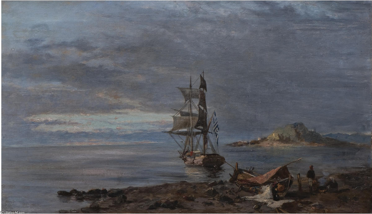 Greek Frigate At Anchor — Konstantinos Volanakis