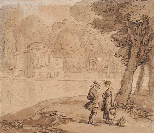 A Couple Conversing Alongside A River — Thomas Rowlandson
