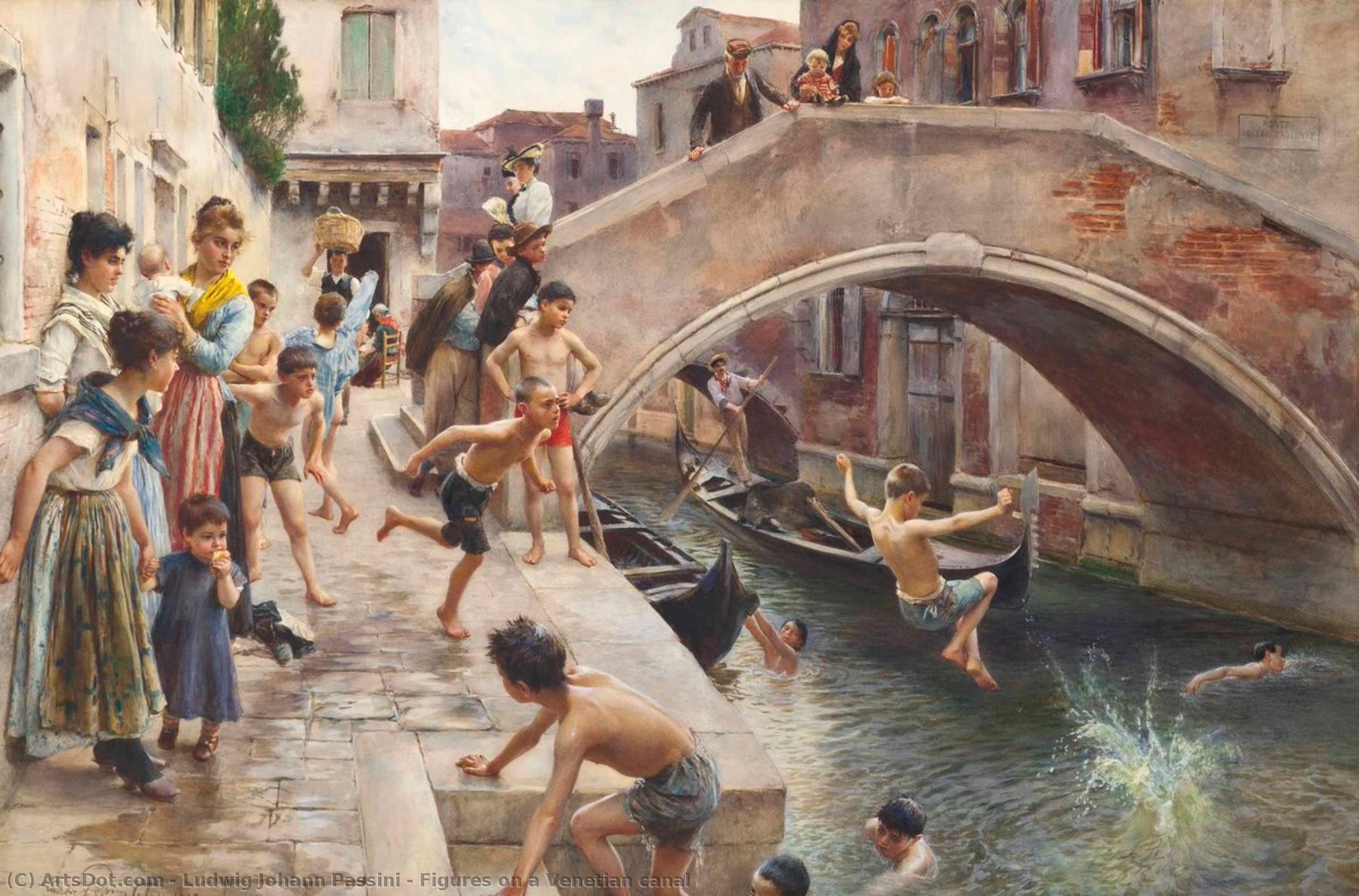 Figures On A Venetian Canal — Ludwig Johann Passini