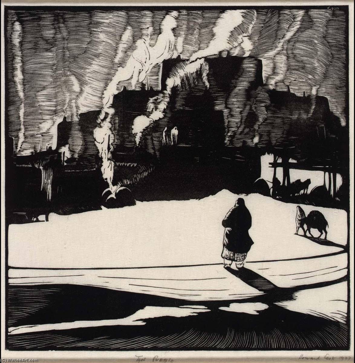 Taos Pueblo (smokes) (taos Pueblo Morning Smokes) — Howard Cook