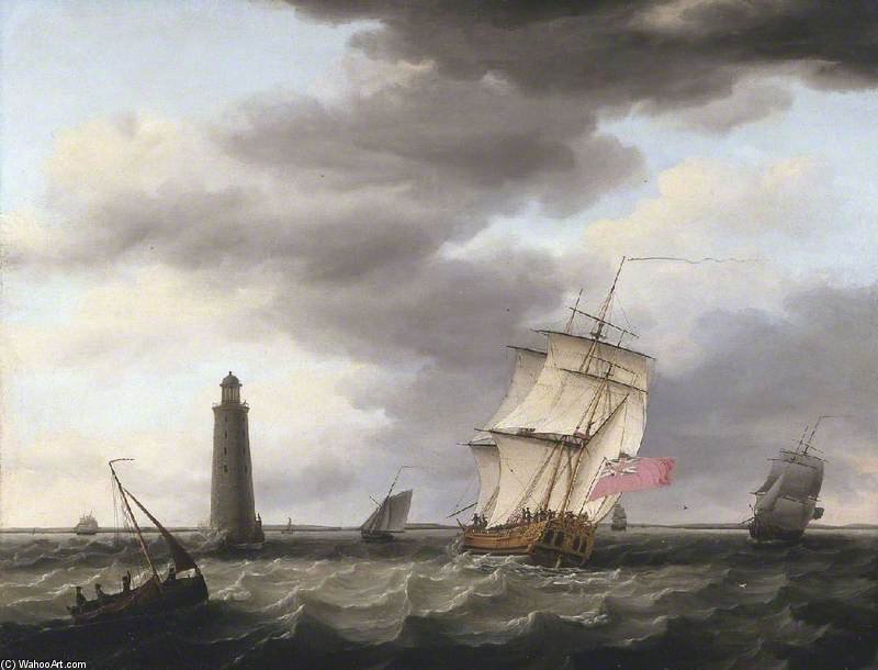 Shipping Passing The Eddystone Lighthouse — Francis Holman