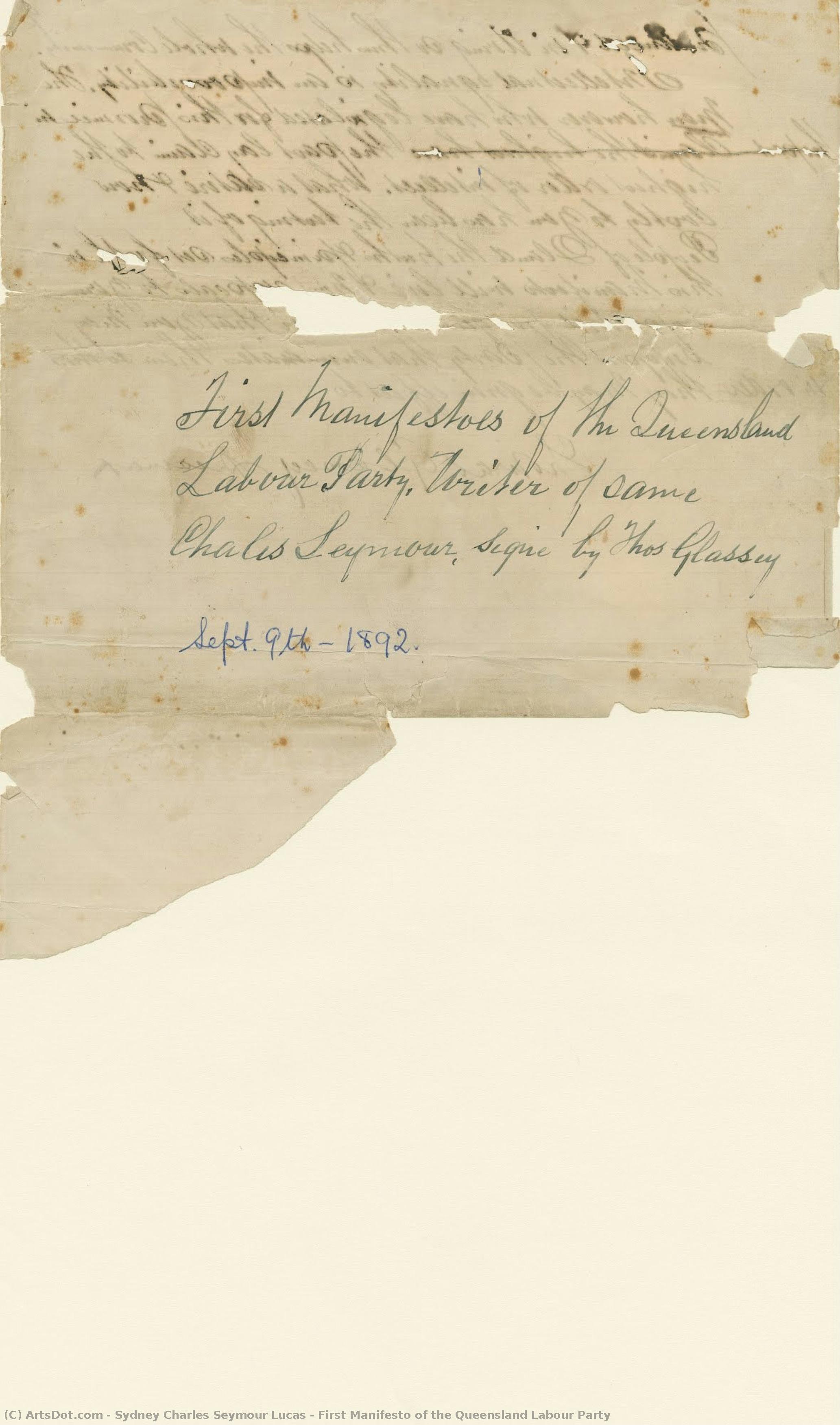 First Manifesto Of The Queensland Labour Party — Sydney Charles Seymour Lucas