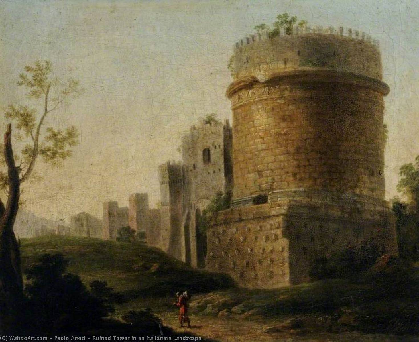 Ruined Tower In An Italianate Landscape — Paolo Anesi