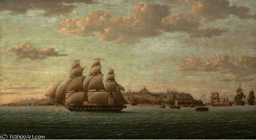 Captain Lord Cochrane's Frigate Pallas Leaving The Tagus Under Full Sail, The City Of Lisbon Beyond And The Belem Tower Receding Astern — Thomas Buttersworth