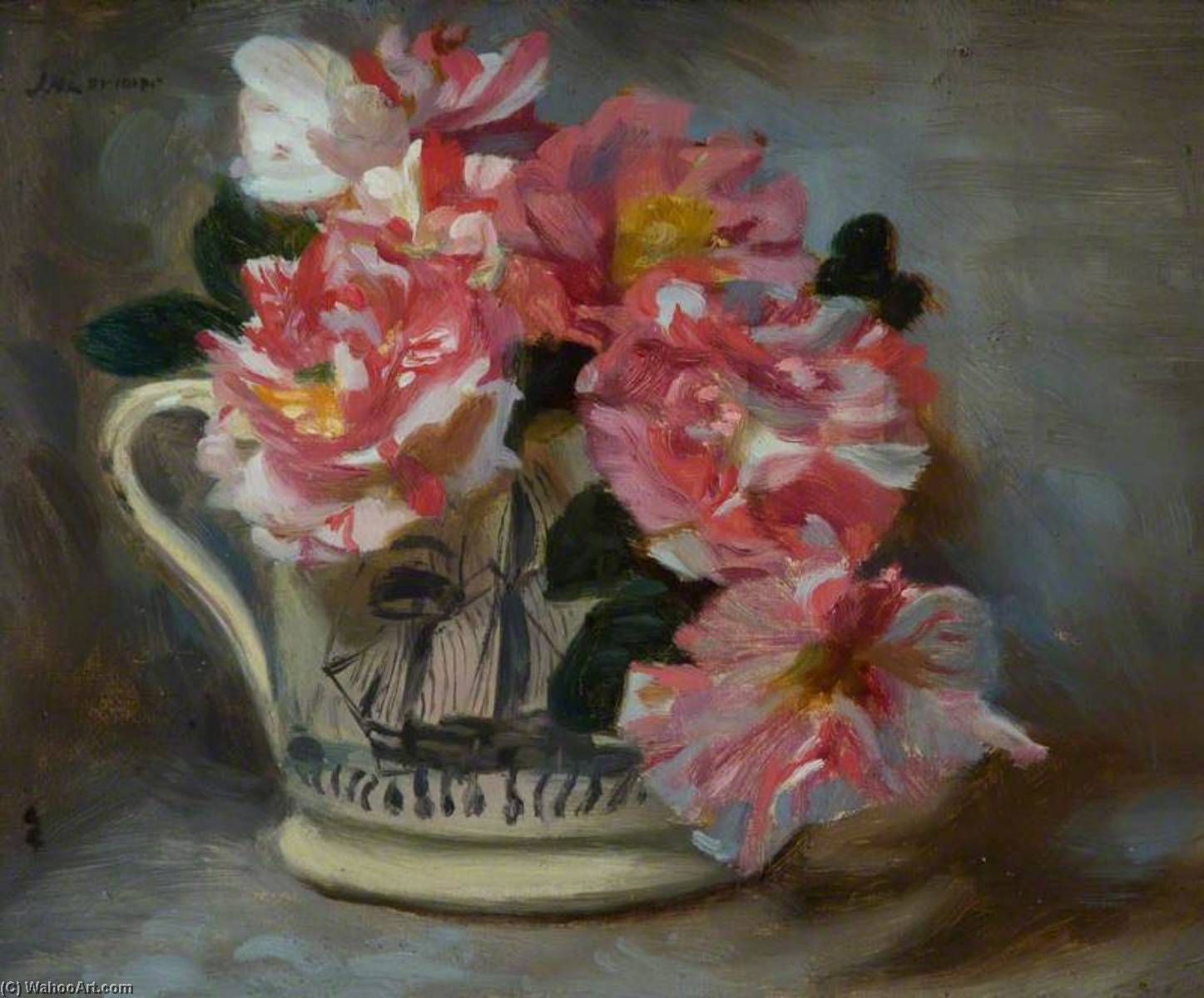 Striped Roses In A Ship Mug — John Henry Lorimer