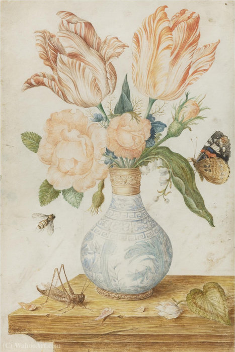 Still Life Of Tulips, Roses, A Poppy — Jan Baptist Van Fornenburgh