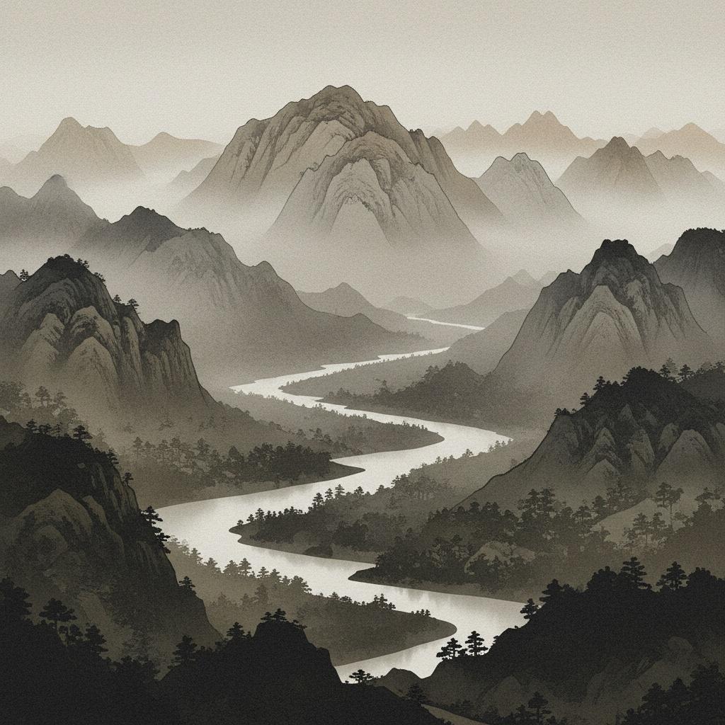 Ephemeral Vistas Across Sepia Haze: A Meditation On Distant Mountain Silence — Laurent Fontaine
