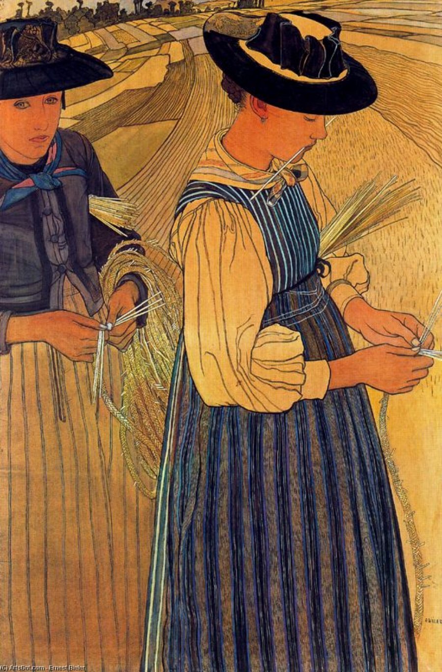 Girls Braiding Straw — Ernest Biéler