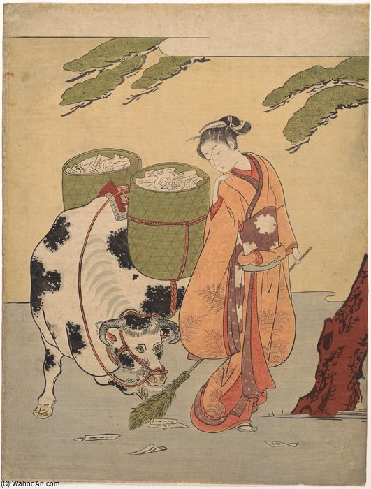 A Woman Sweeping Up Her Love Letters — Suzuki Harunobu