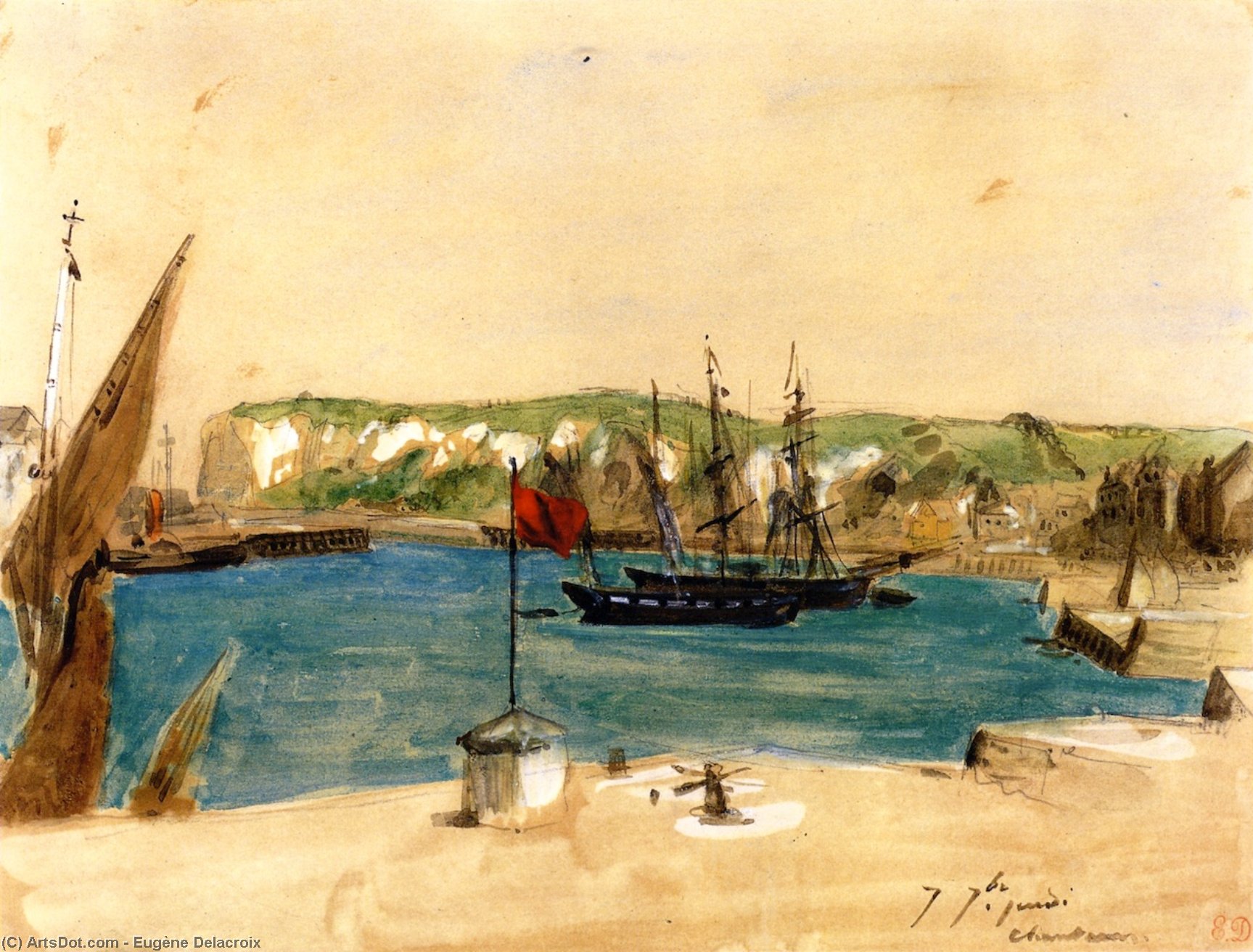 Vista Del Puerto De Dieppe — Eugène Delacroix