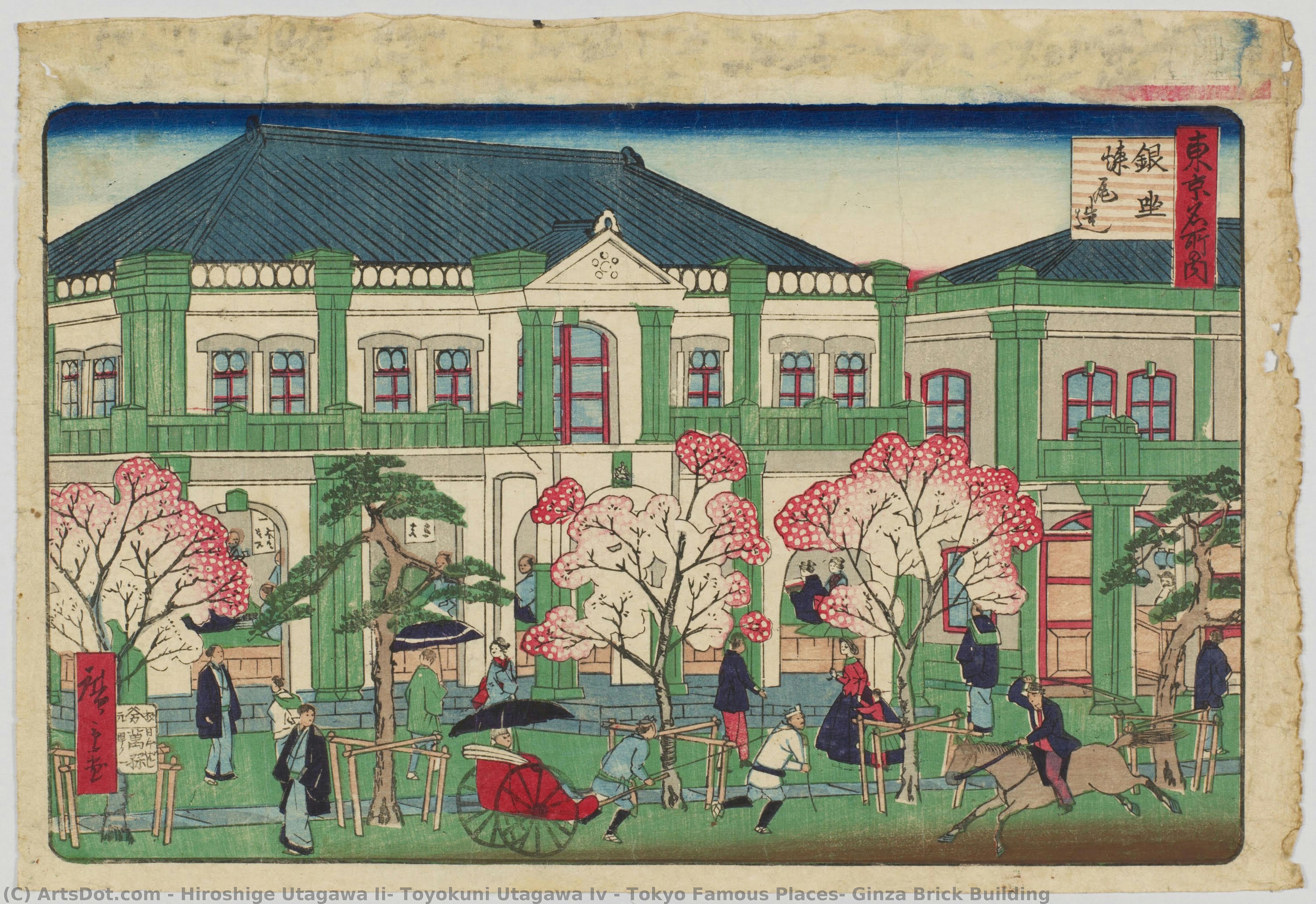 Tokyo Famous Places: Ginza Brick Building — Hiroshige Utagawa Ii, Toyokuni Utagawa Iv