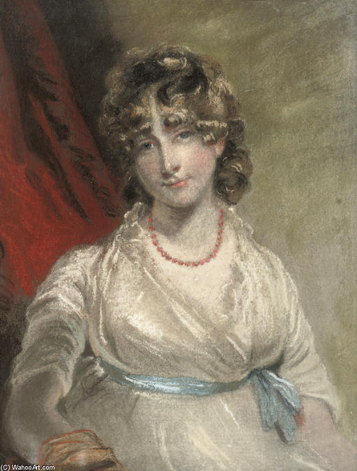 Portrait Of Mrs Arabella Bouverié, Half-length, With A Blue Ribbon — John Raphael Smith