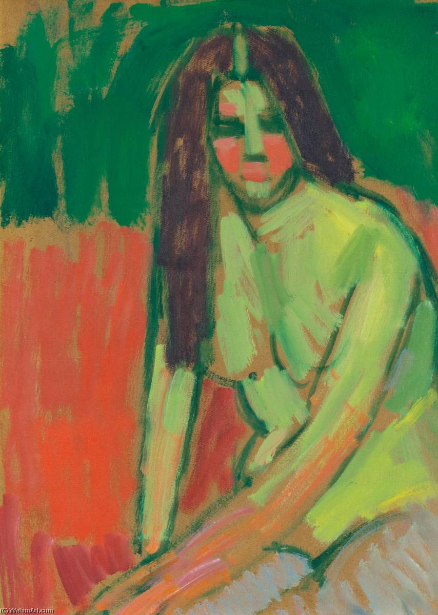 Figura Semidesnuda Con Cabello Largo Sentada E Inclinada — Alexej Von Jawlensky