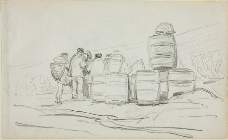 Study, A Group Of People With Barrels — Charles-françois Daubigny