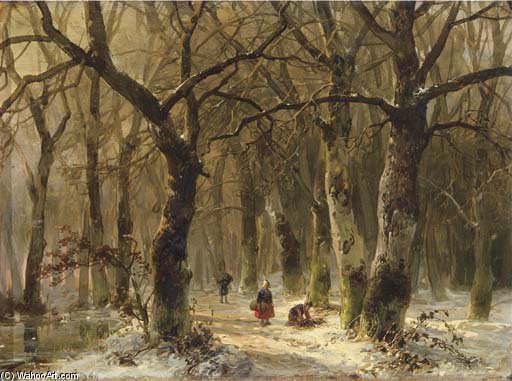 Woodgatherers On A Forest Path In Winter — Андреас Шелфхоут