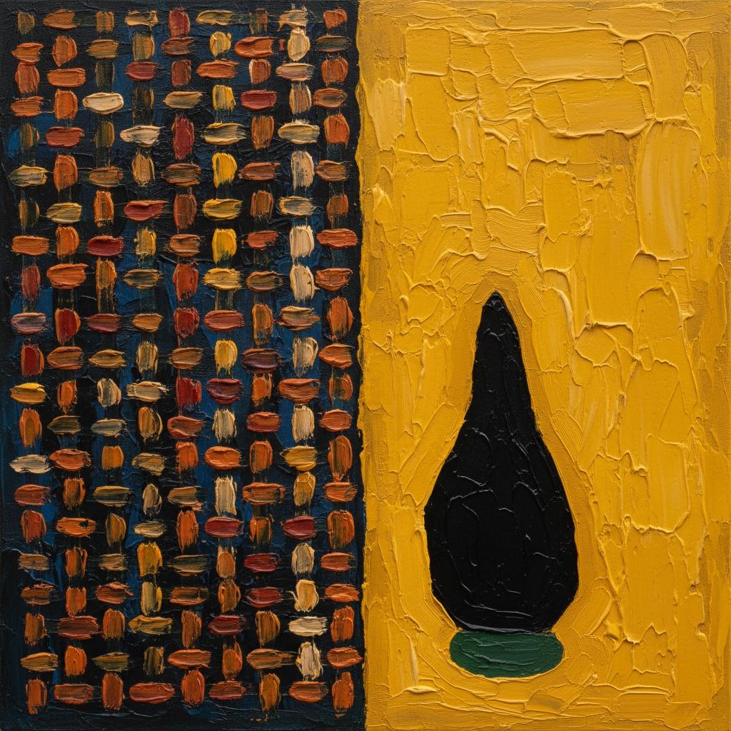 Monolithic Ochre And Midnight Rhythms In A Singular Sculptural Impasto Composition — Christian Noiret