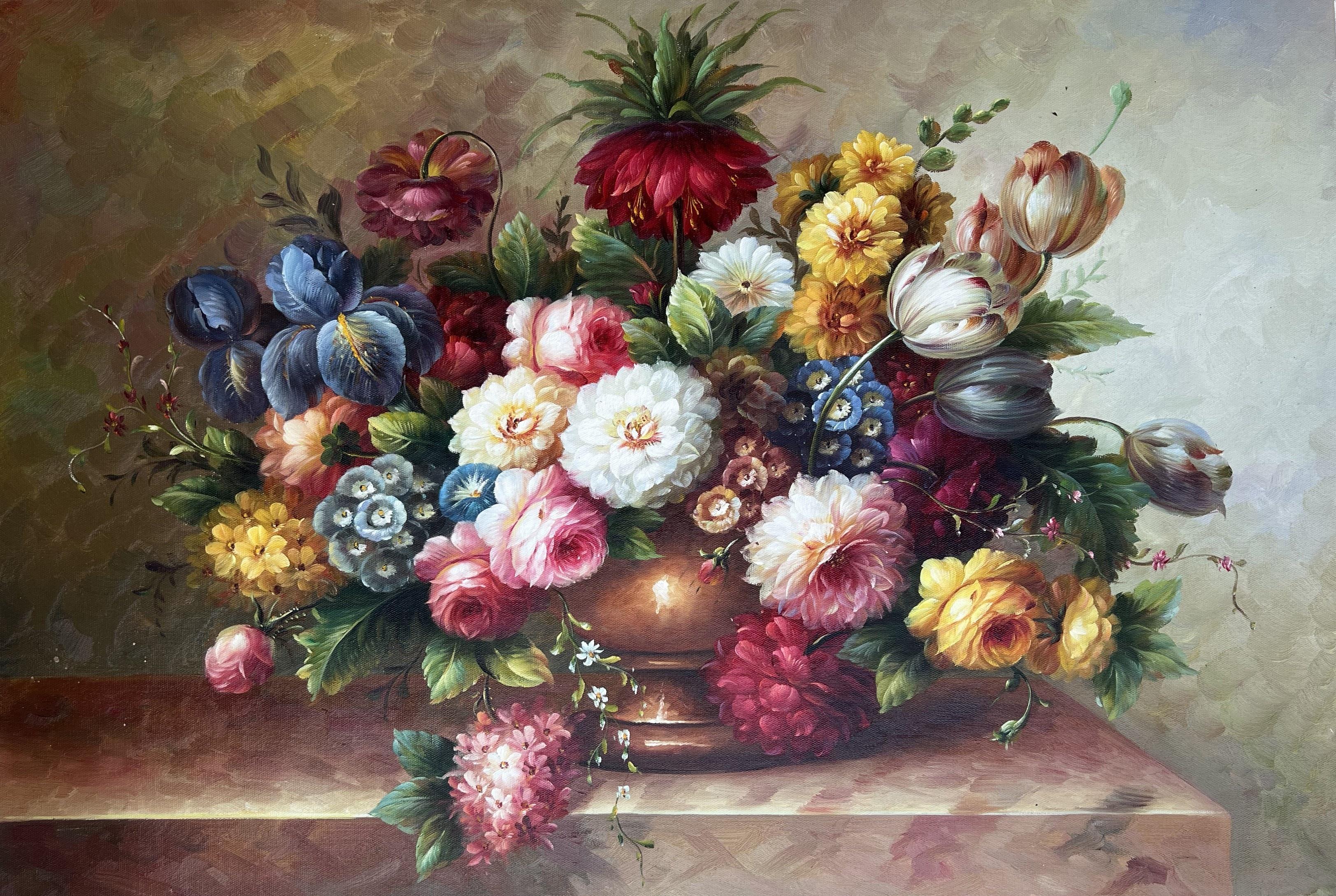 Baroque Floral Still Life With Roses And Peonies